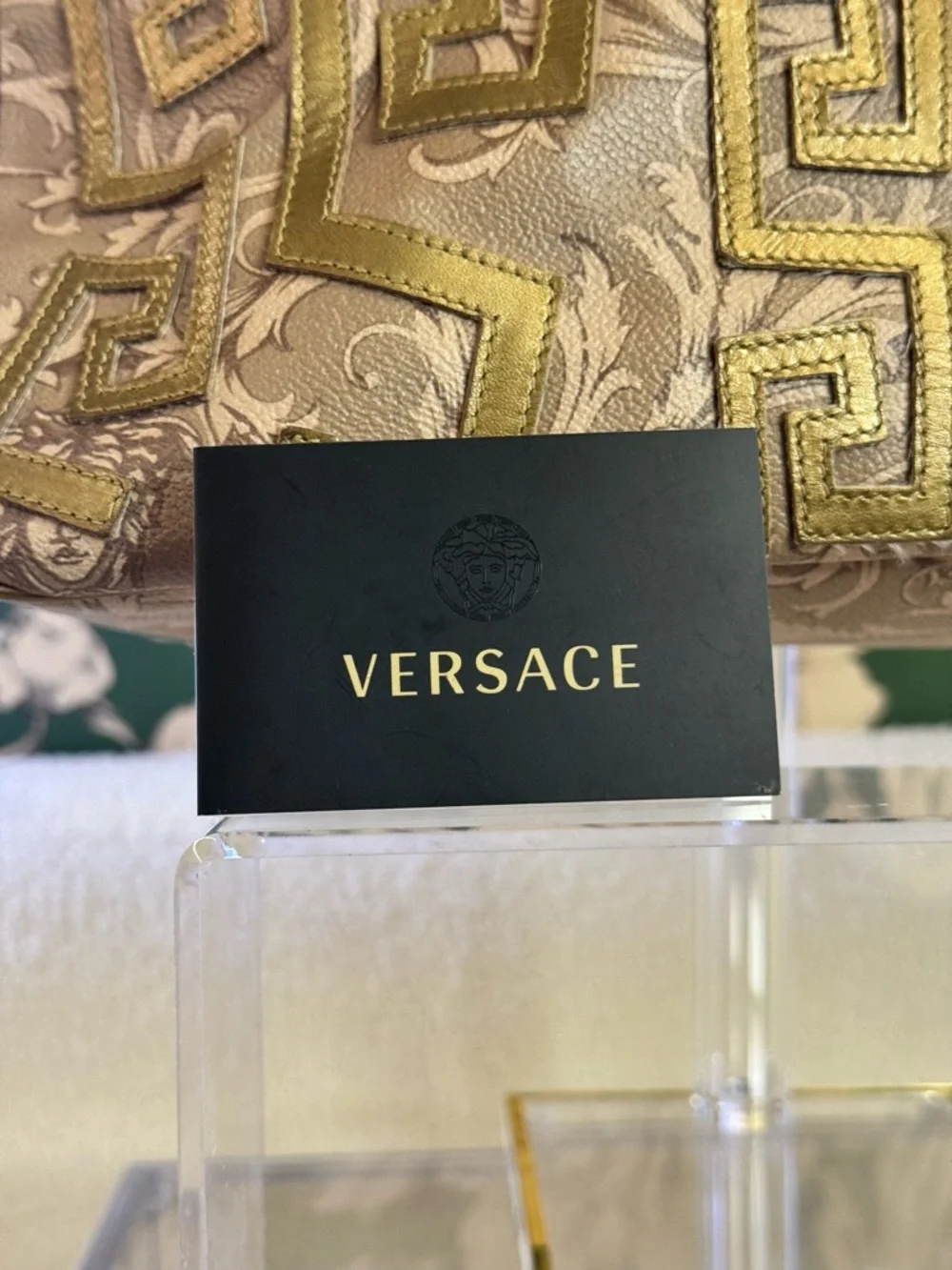 Versace Metallic Gold-Tone Patterned Tote